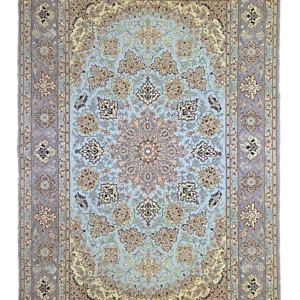 Light blue Persian Esfahan wool on silk base by Hamid Houssaini