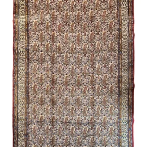 Vintage Persian Qom in paisley design wool on cotton base
