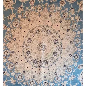 lue Persian Nain Nau La wool partly silk on cotton base